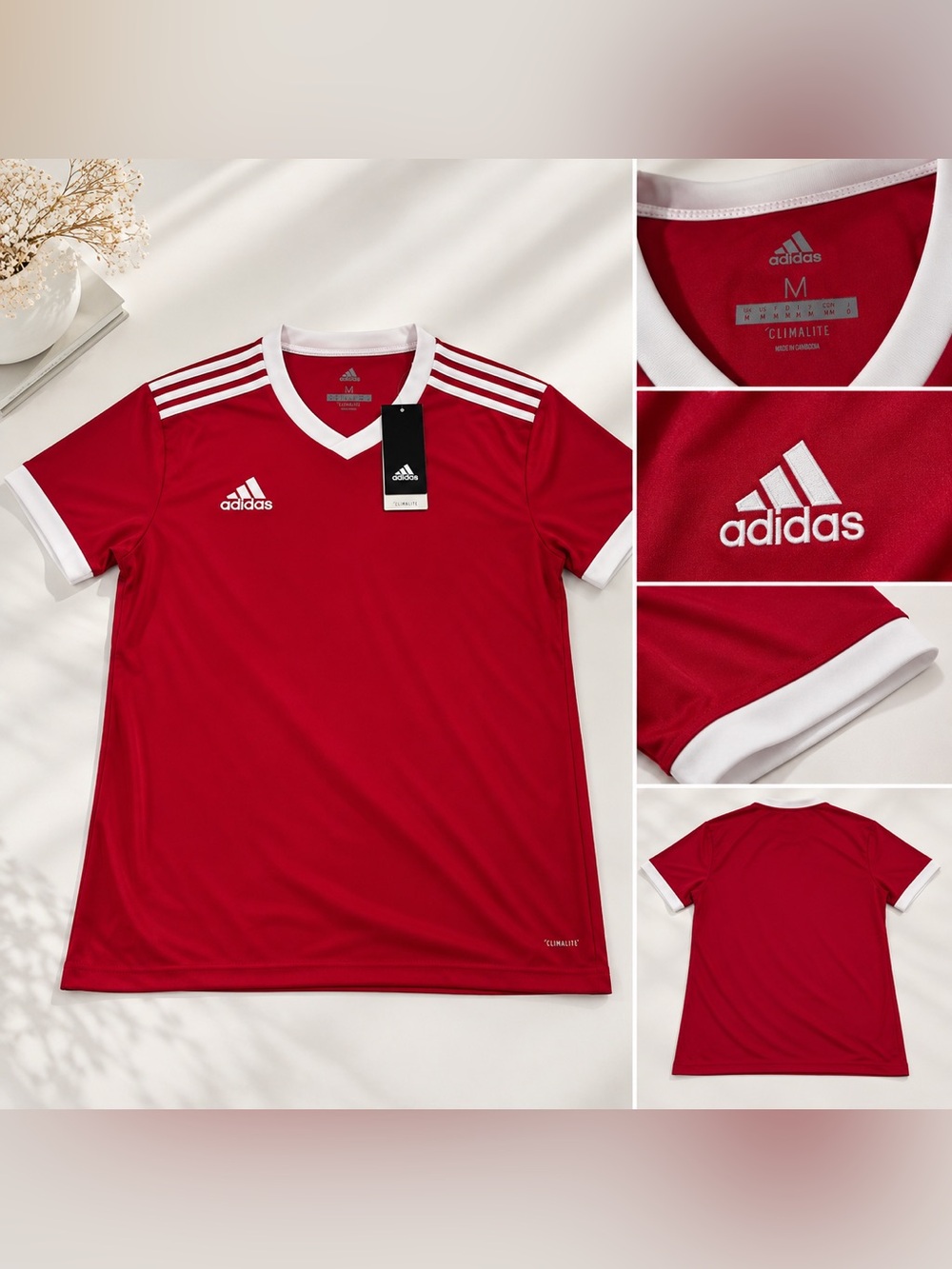 adidas Red and White Short-Sleeve Performance Jersey